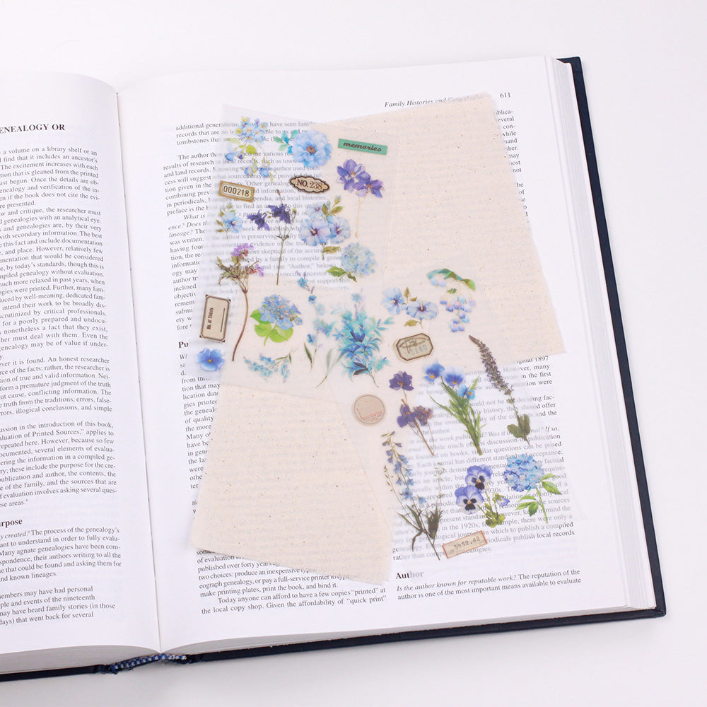 Blue Rub-on Stickers with Linen Fabric