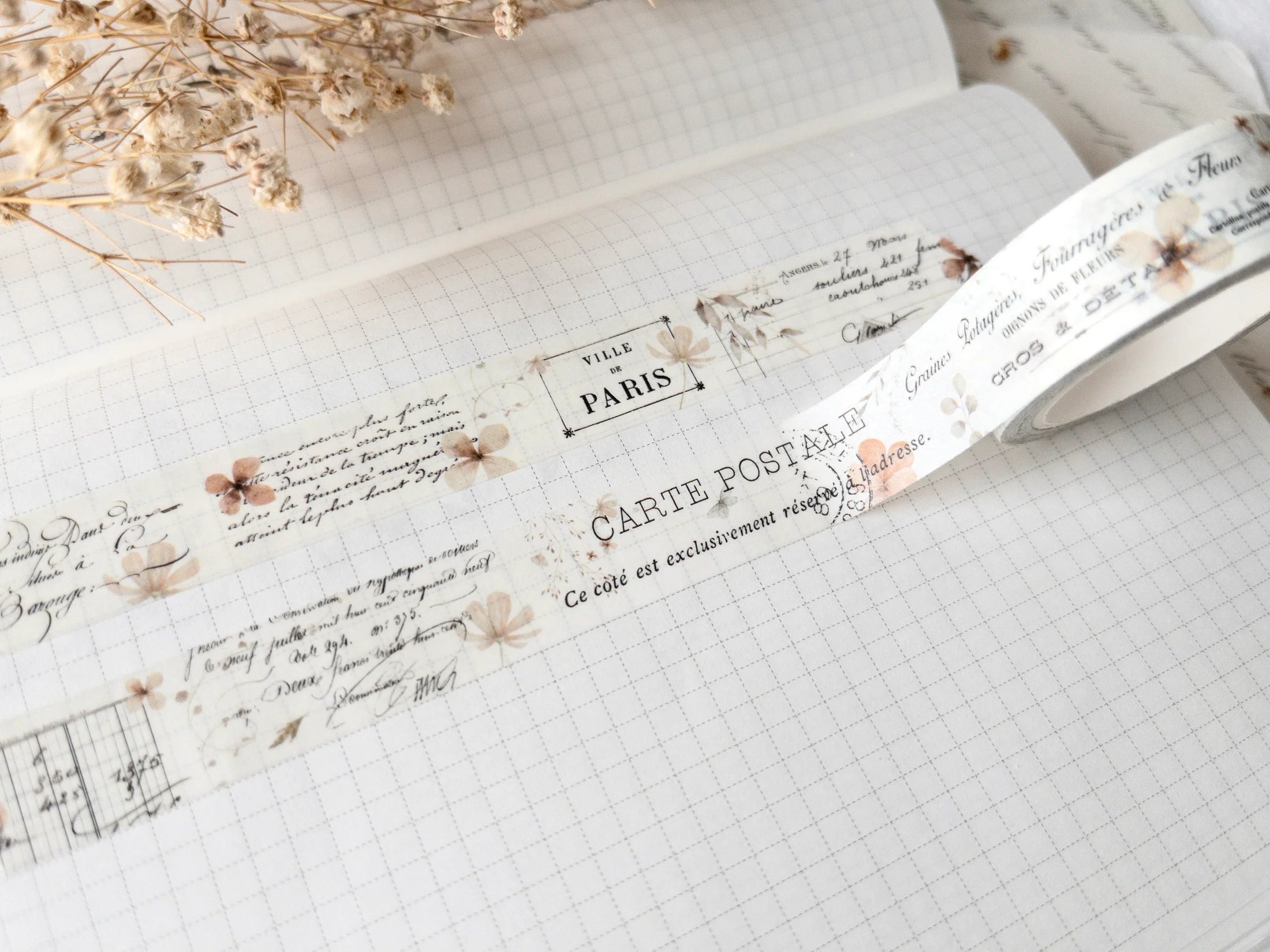 Decorative washi tape with vintage details and flowers