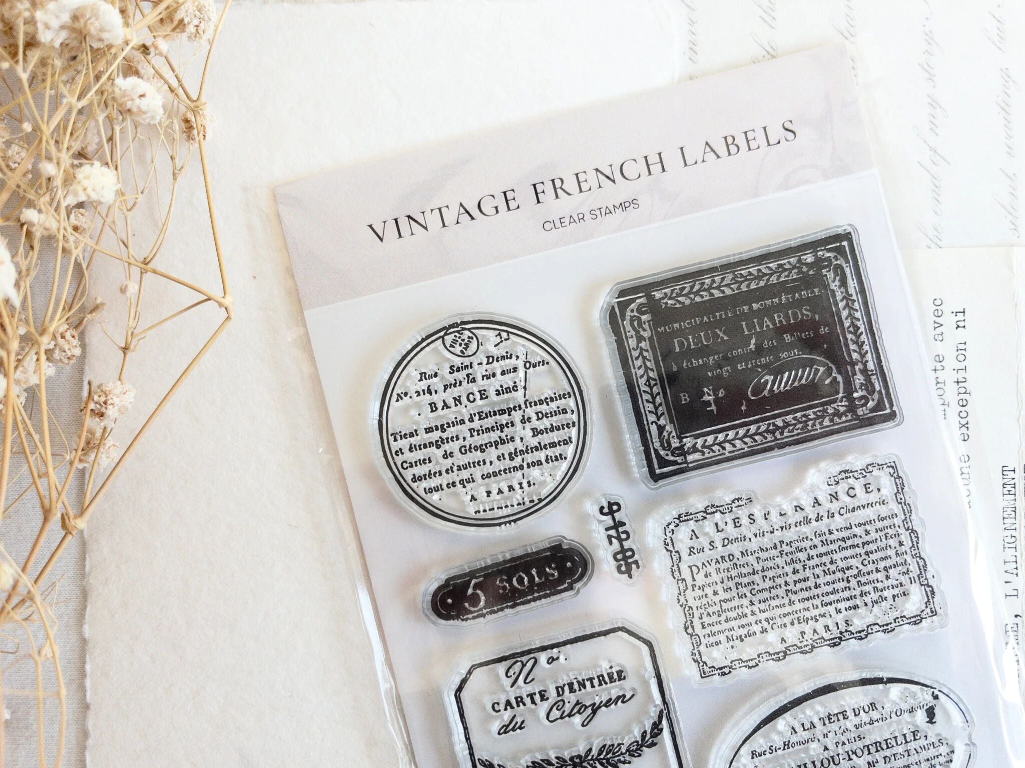 Vintage French Labels Clear Stamp Set