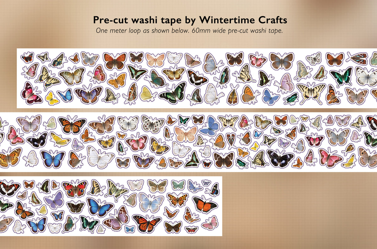 Preview of the pre-cut butterflies included in the Butterflies washi tape by Wintertime Crafts.