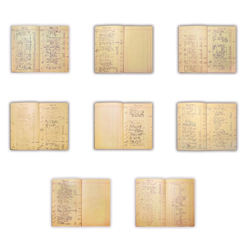 Set of eight open pages with handwritten text on a white background from the Dina Wakley journal.