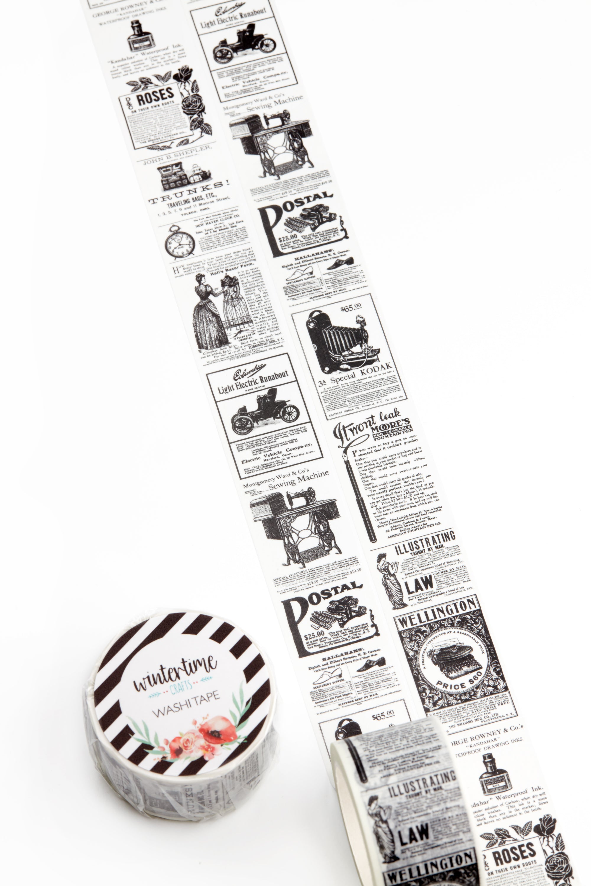 Vintage black and white advertisements washi tape