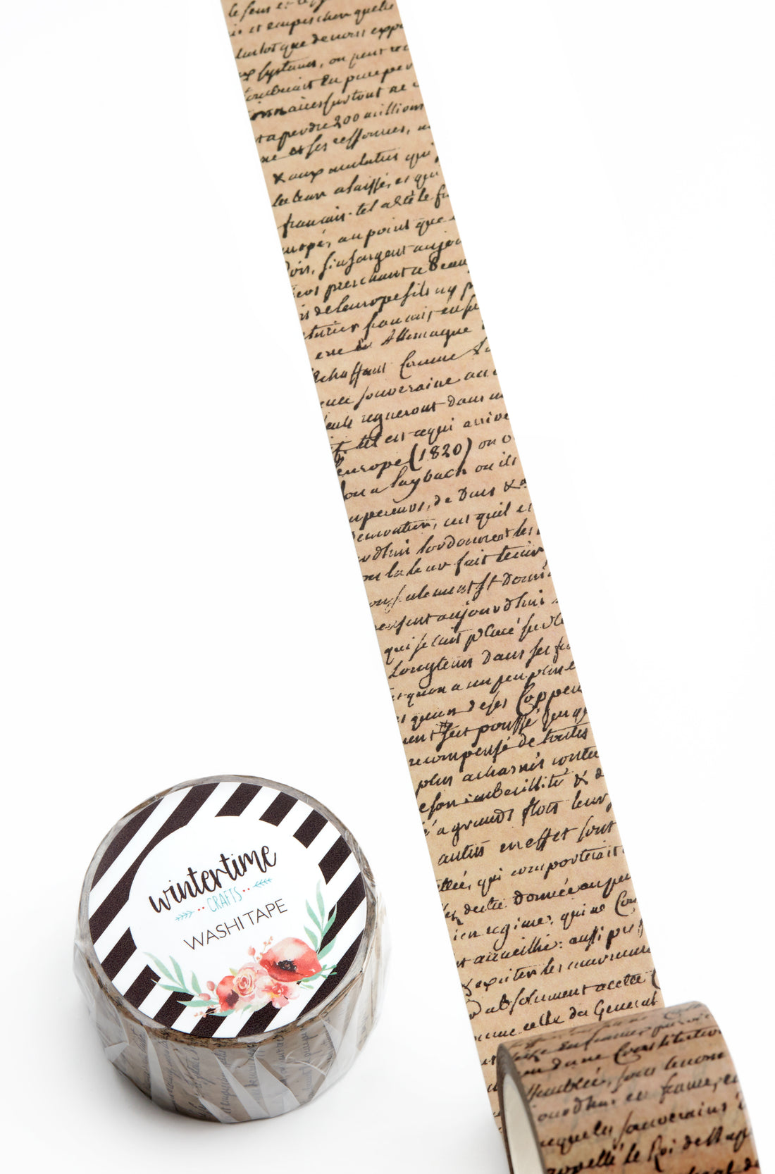 Brown handwritten script text tape