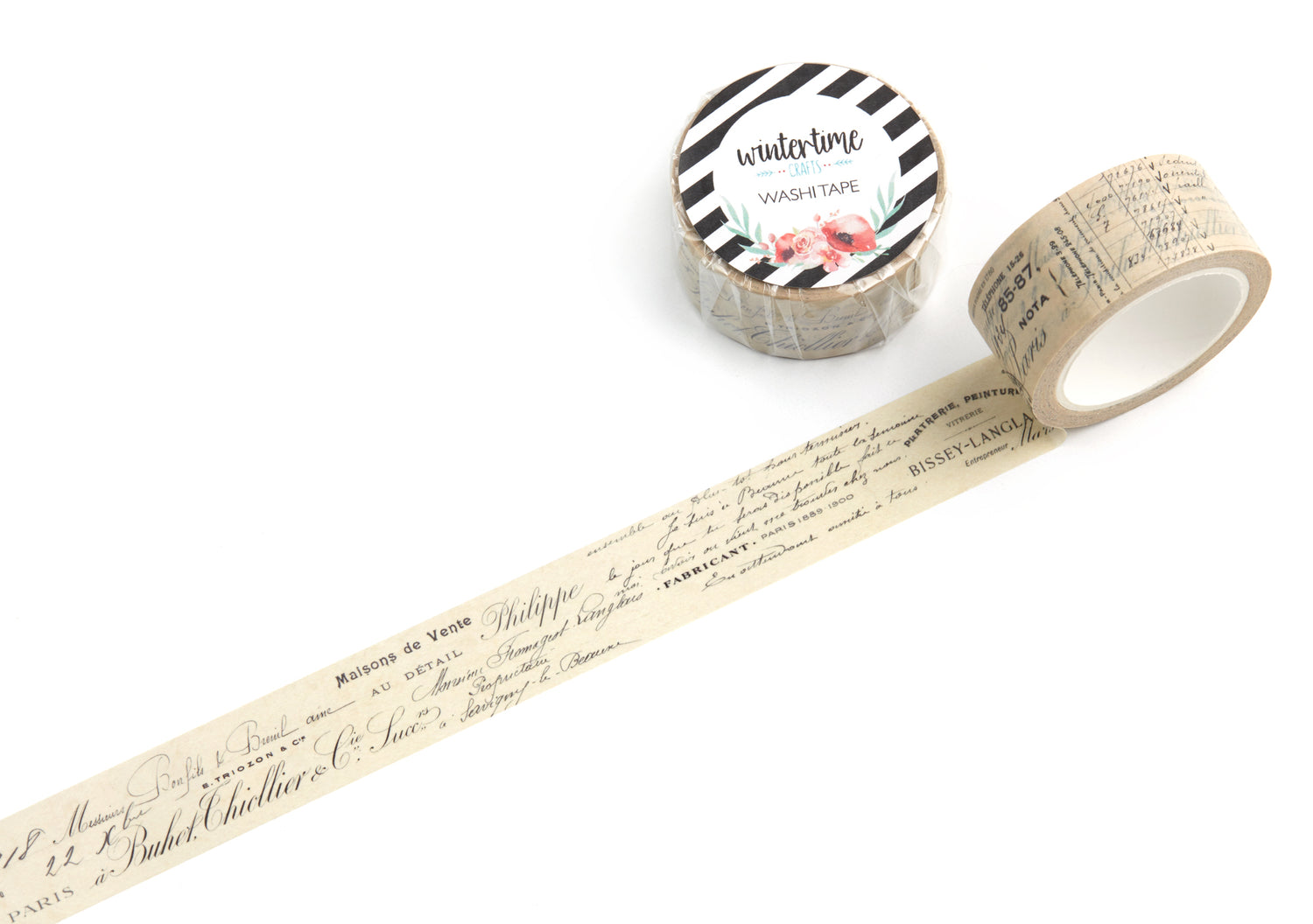 Old French receipts neutral background washi tape