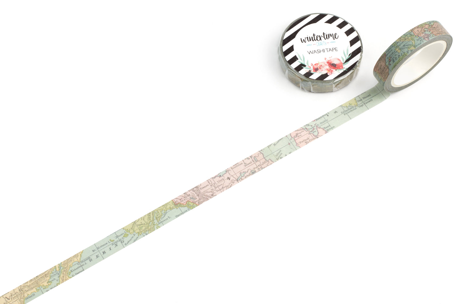 Pastel colored vintage map washi tape
