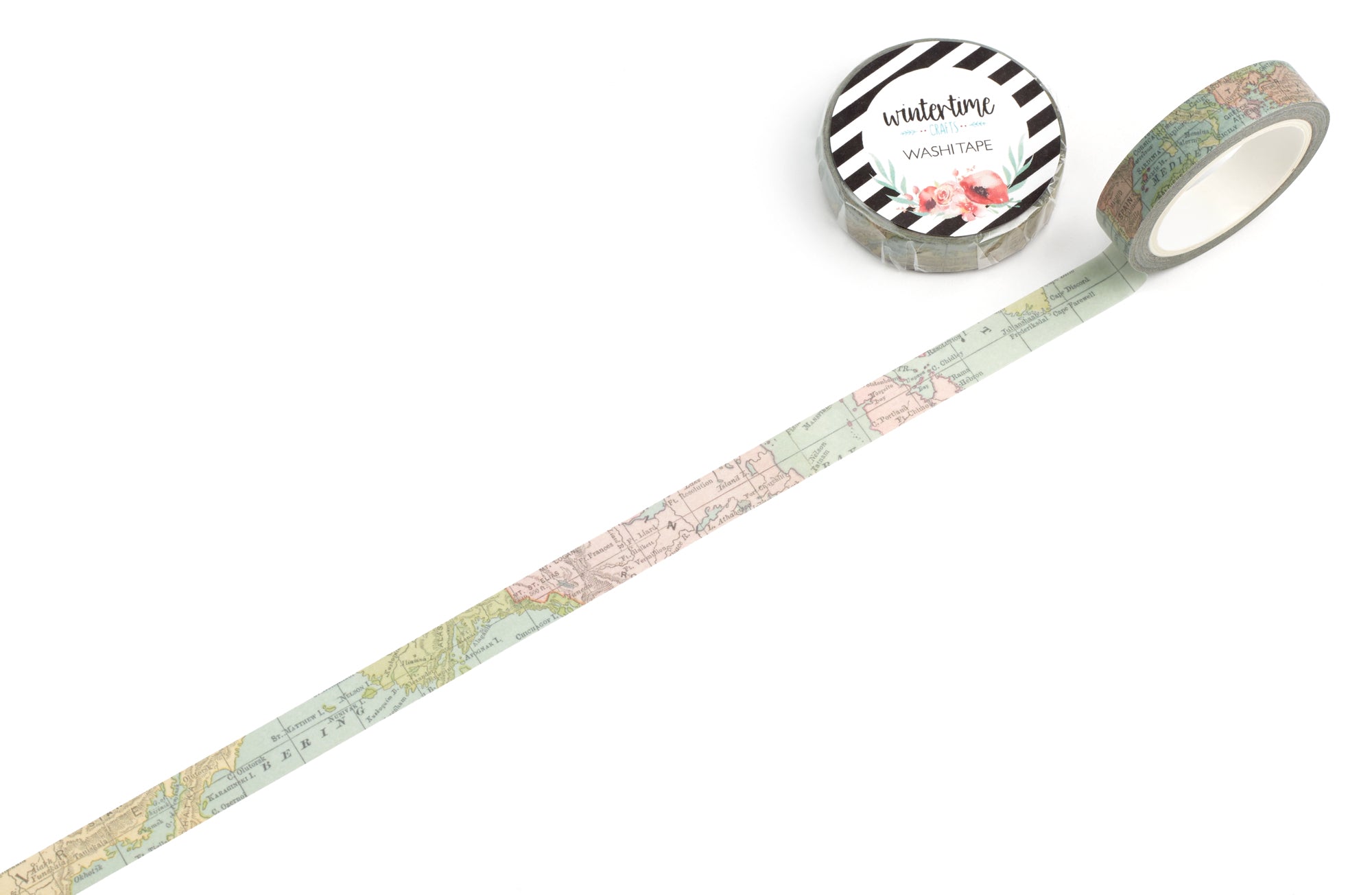 Pastel colored vintage map washi tape