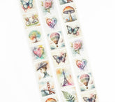 Colorful watercolor designs on little stamps washi tape