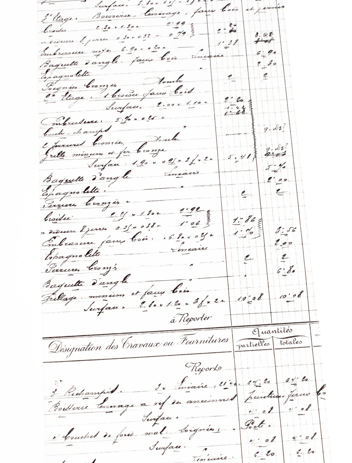 Washi tape with antique handwritten French ledger or inventory sheet with cursive ink writing on white background.