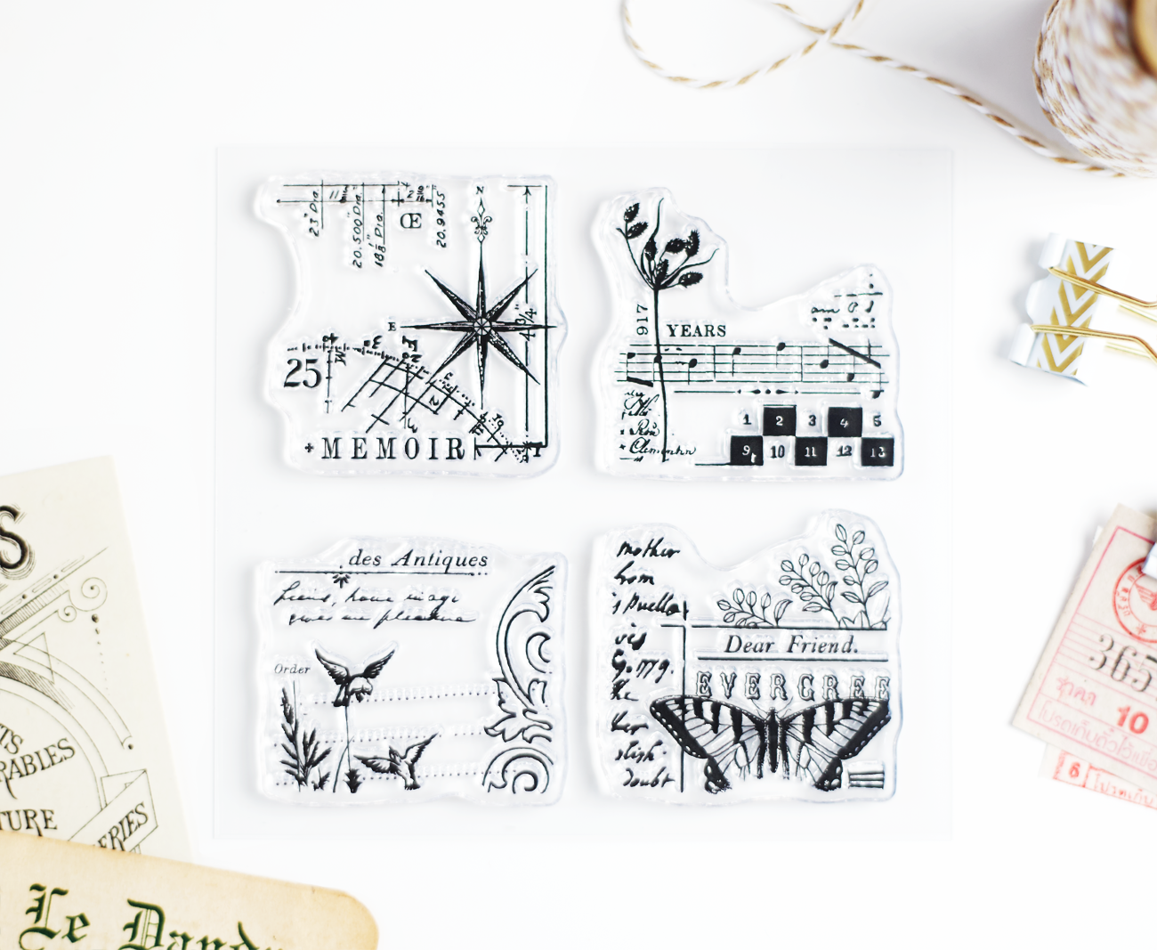 Evergreen stamp set with nature details