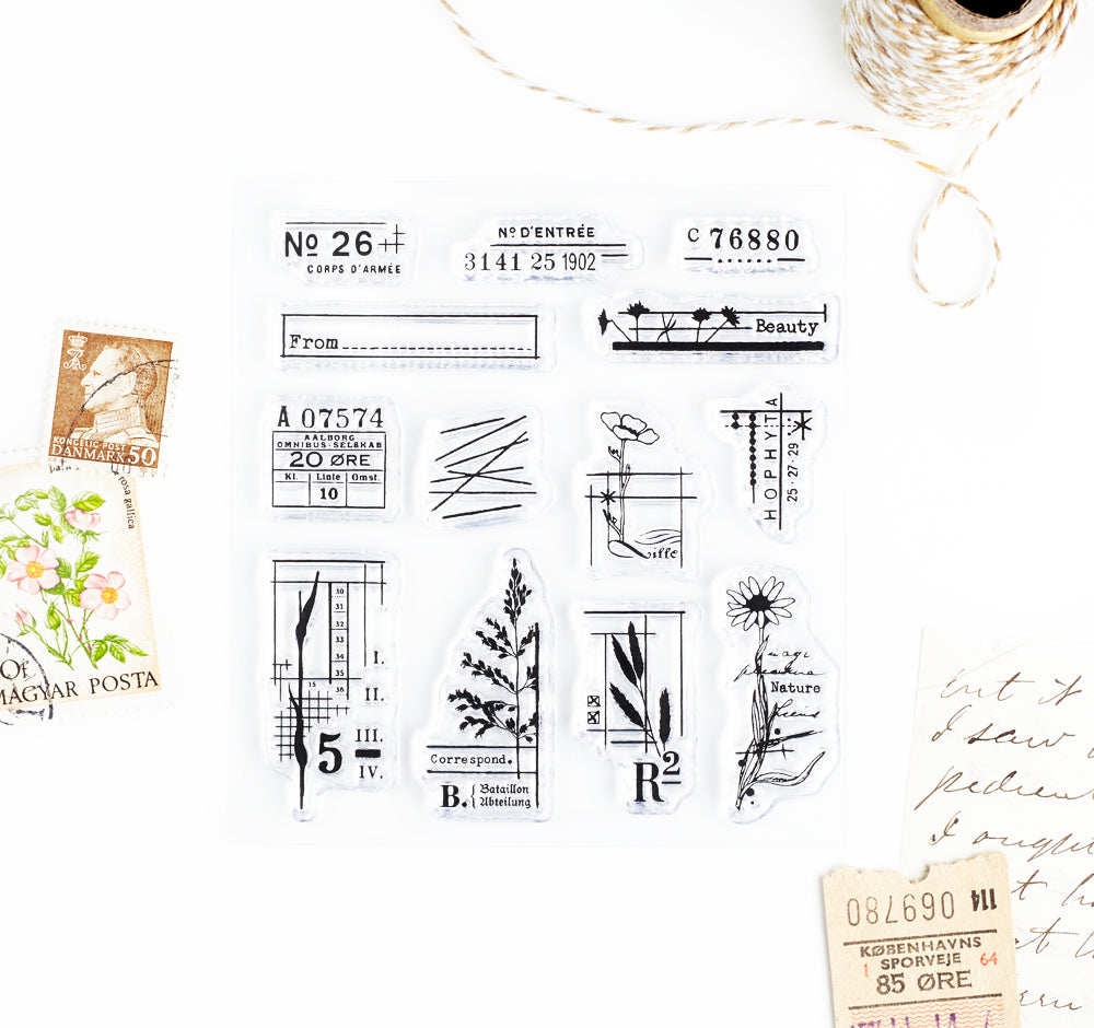 Vintage floral details journaling stamp set