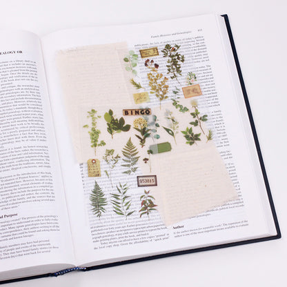 Green Rub-on Stickers with Linen Fabric