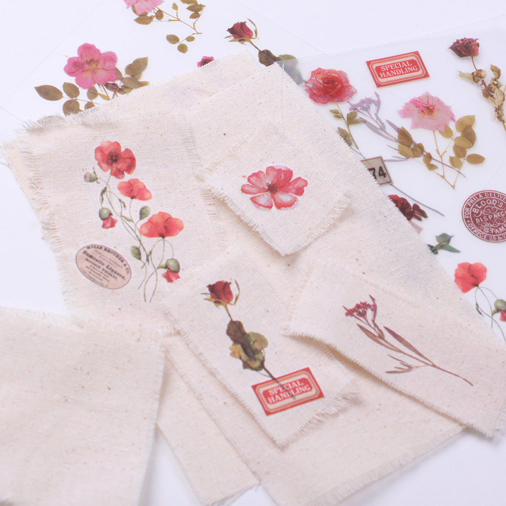 Pink Rub-on Stickers with Linen Fabric