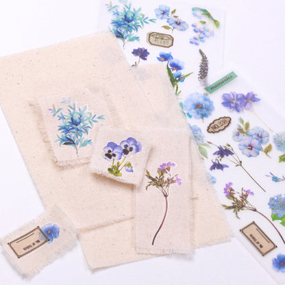 Blue Rub-on Stickers with Linen Fabric