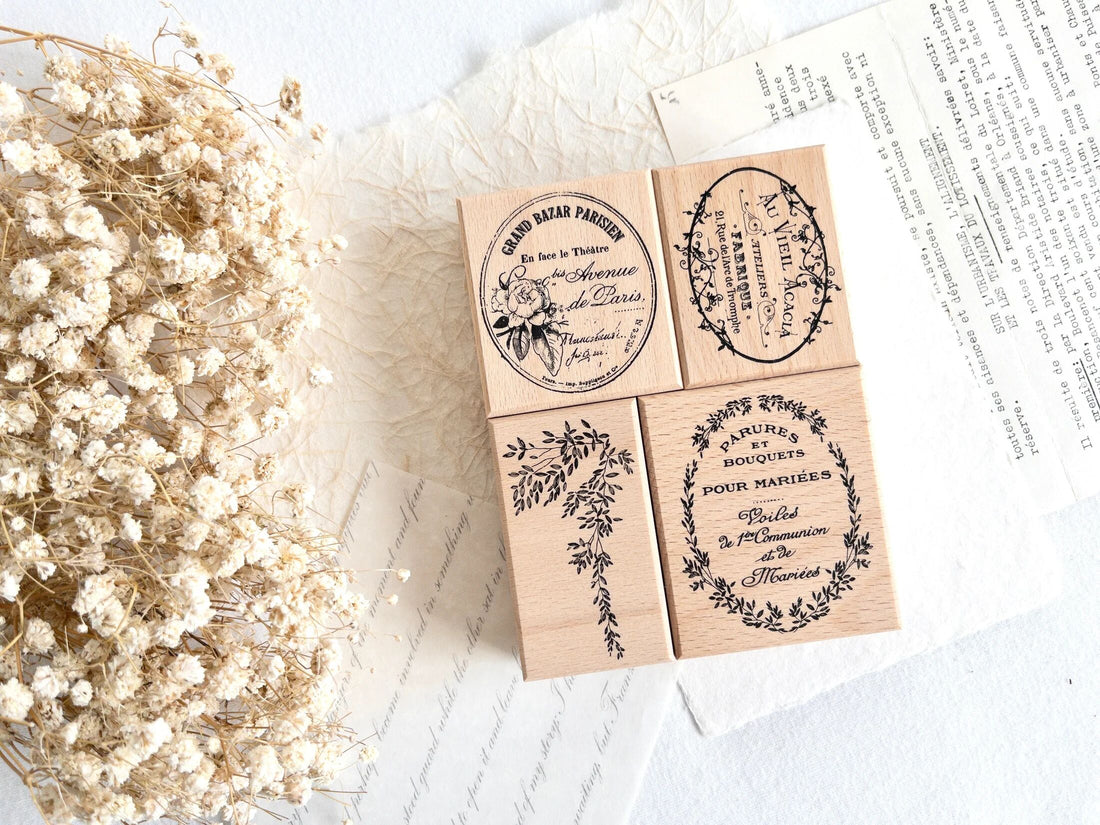Vintage French Labels Rubber Stamp Set