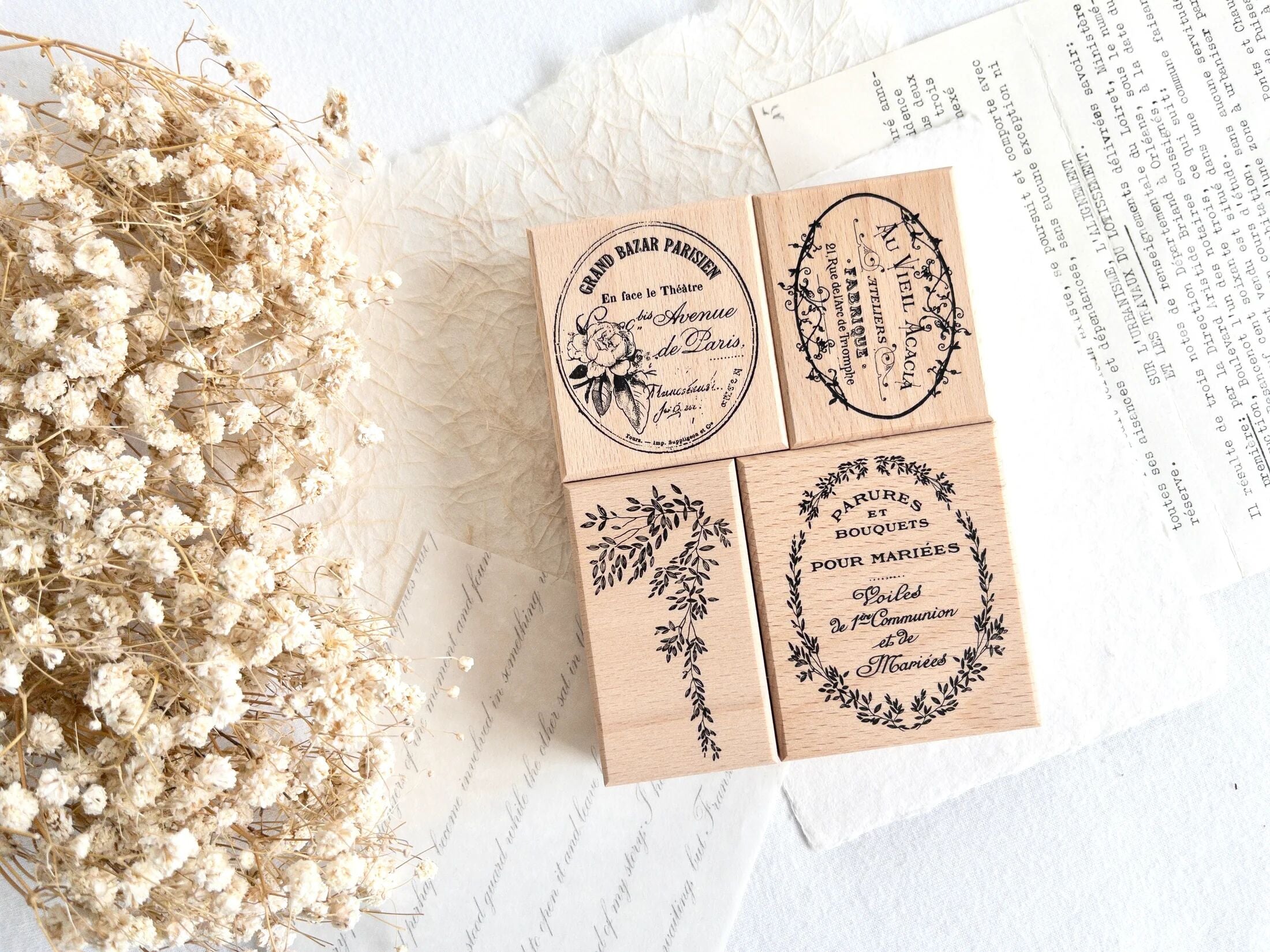Vintage French Labels Rubber Stamp Set