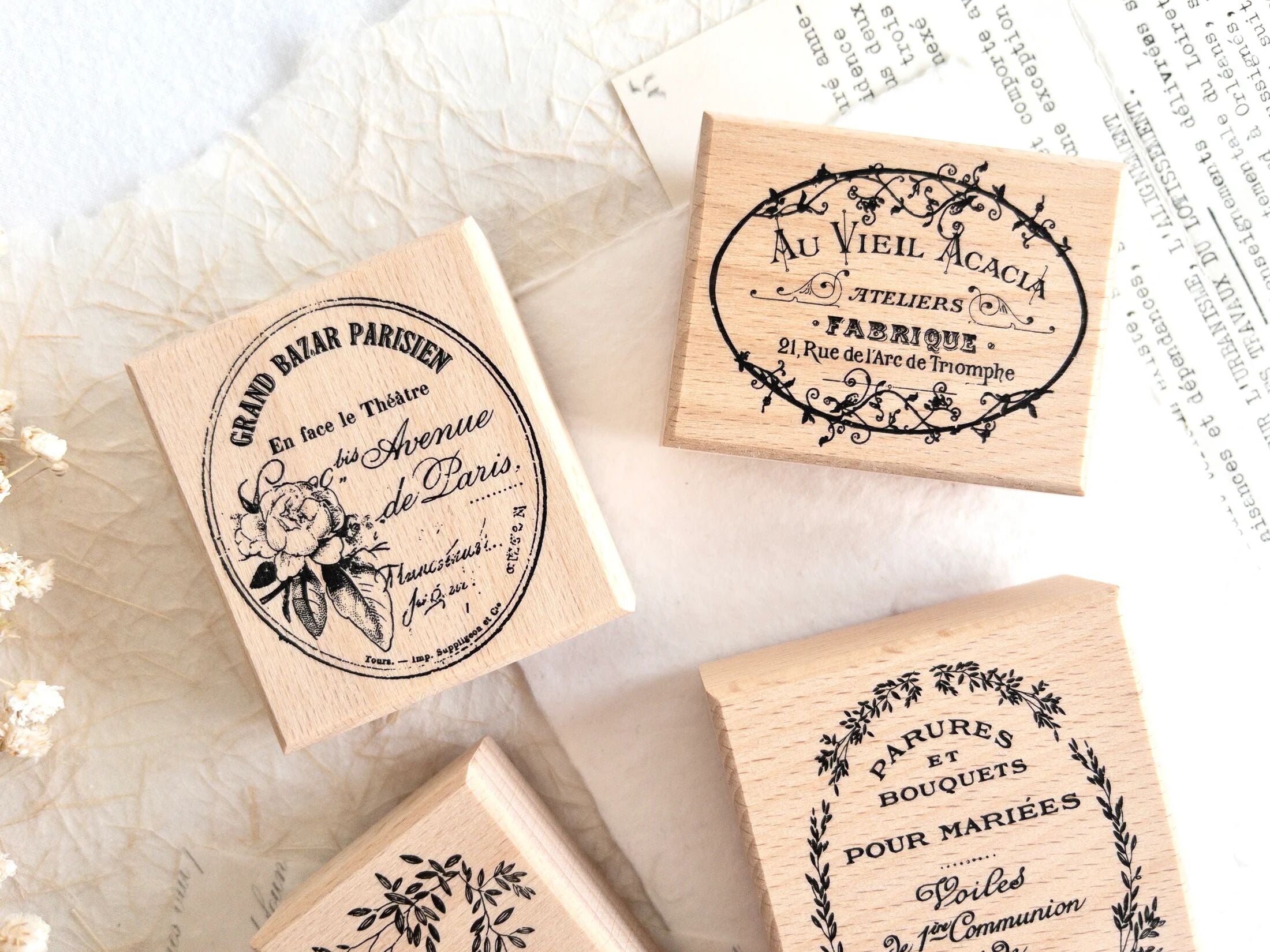 Vintage French Labels Rubber Stamp Set