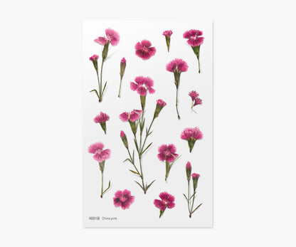 China Pink Pressed Flower Stickers