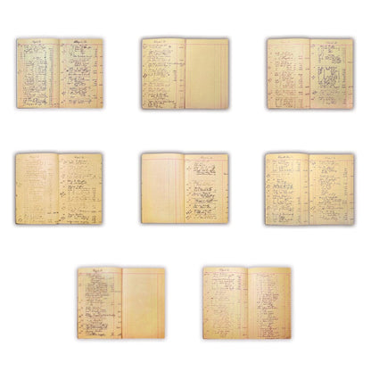 Set of eight open pages with handwritten text on a white background from the Dina Wakley journal.