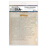 A package of Dina Wakley Media Typed Ledgers Set 2 by Ranger, containing 12 sheets of lined ledgers with pre-printed headers and text.