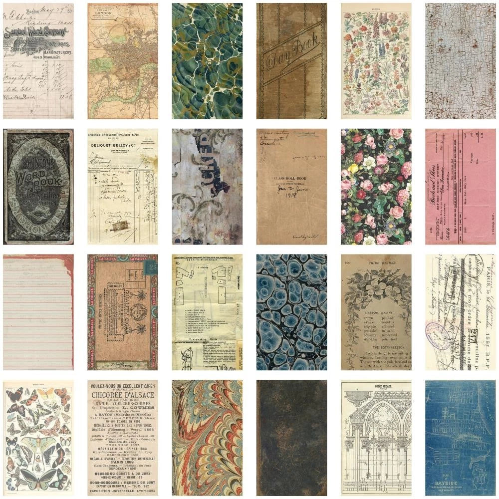 Collage of various vintage paper textures and designs.