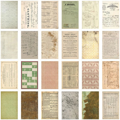 Collage of various vintage documents and printed materials.