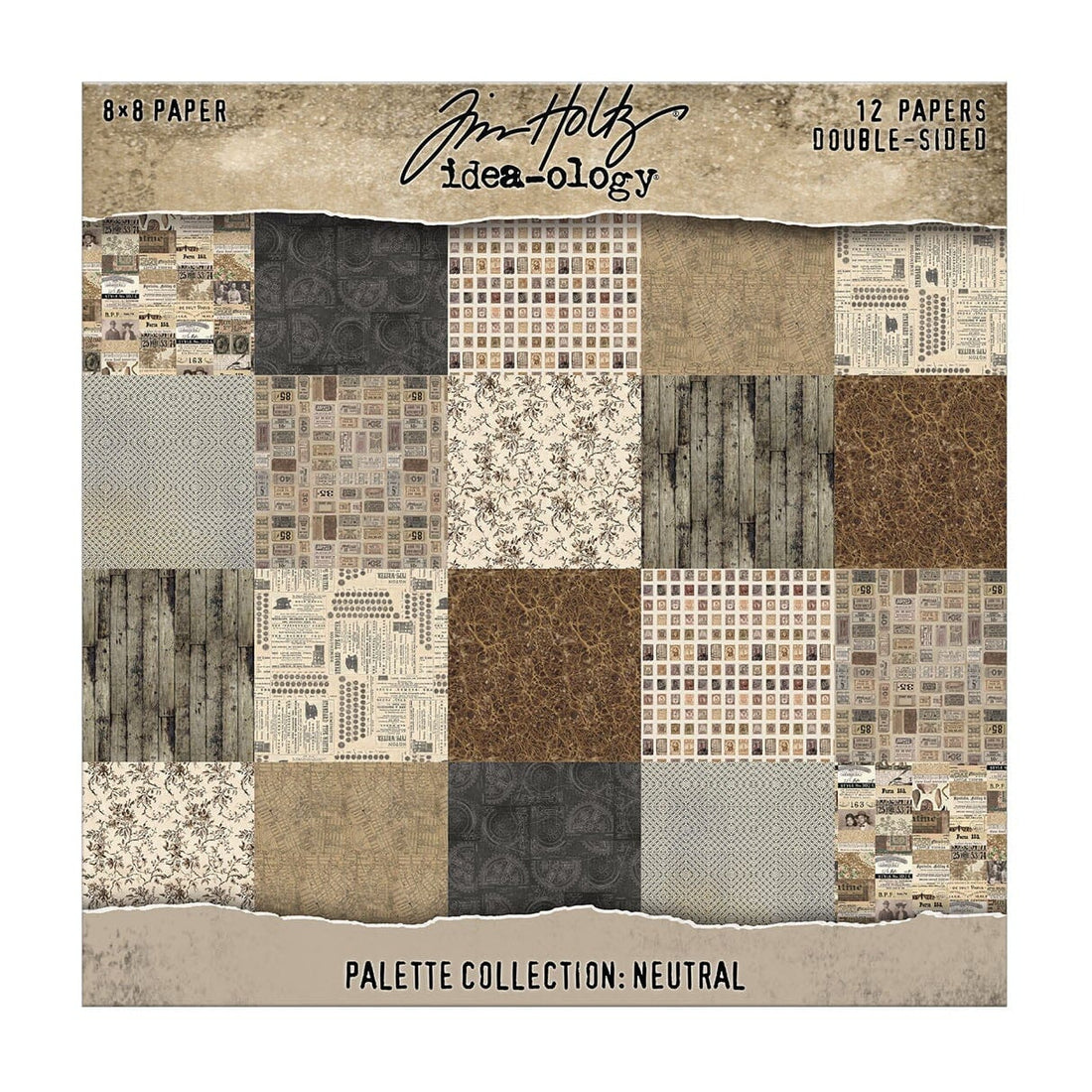 Collection of patterned papers with a neutral color palette on a white background