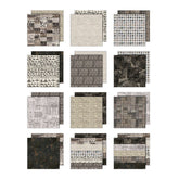 Collection of various patterned papers on a white background
