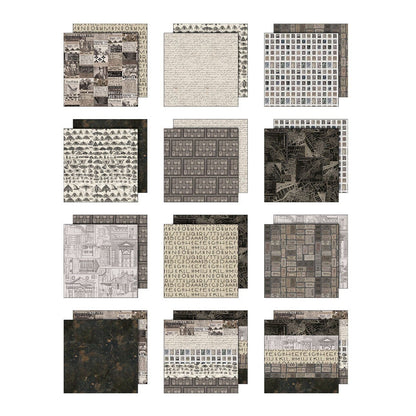 Collection of various patterned papers on a white background