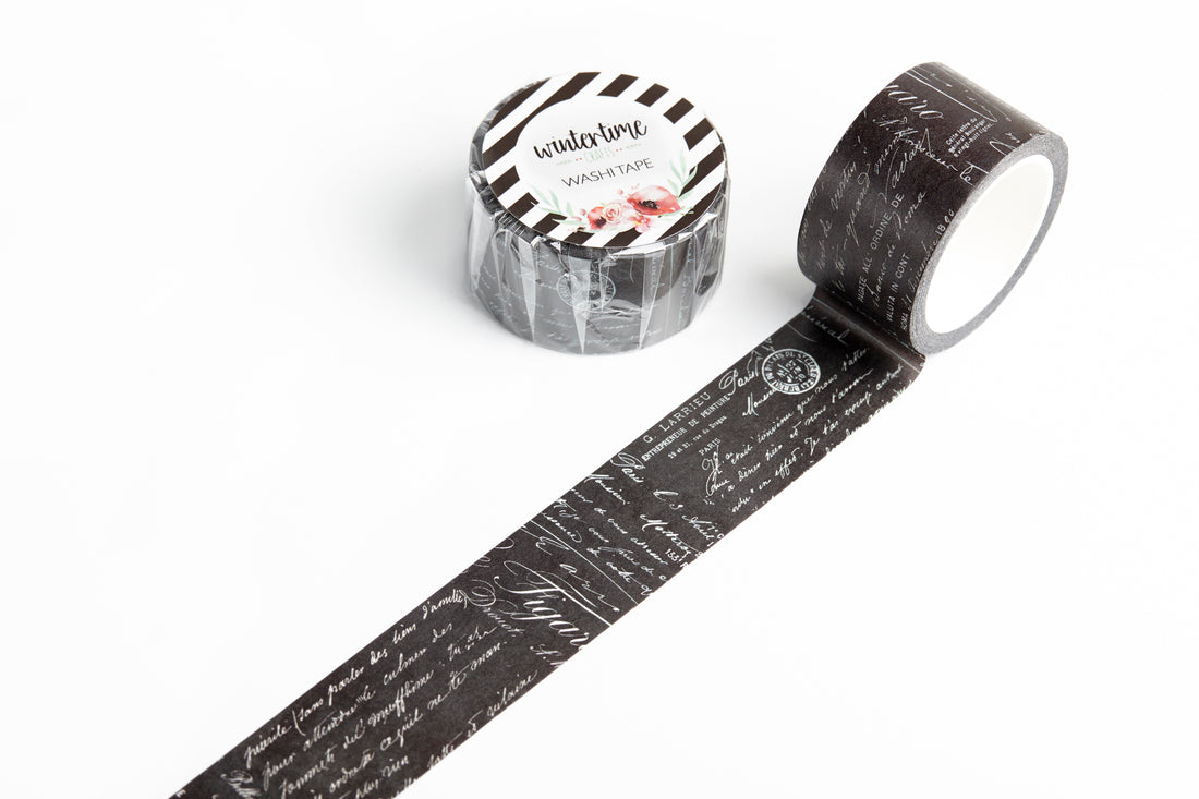 Black washi tape with vintage handwriting