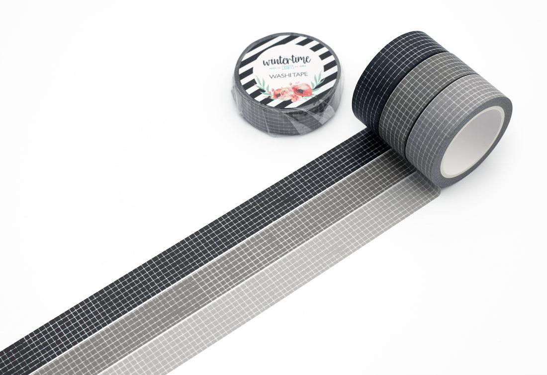 Grey and black distressed grid tapes