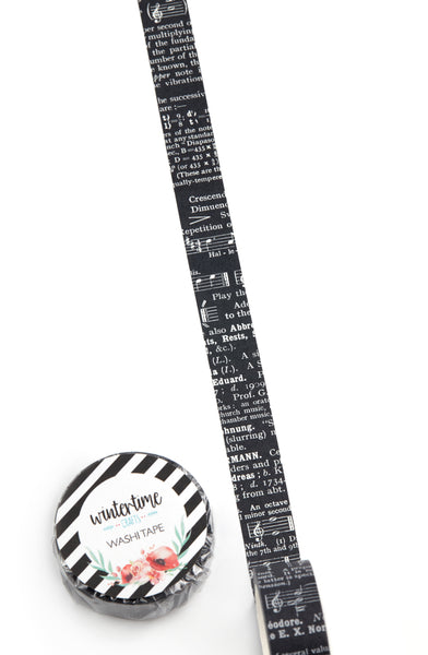 Vintage music dictionary washi tape in black