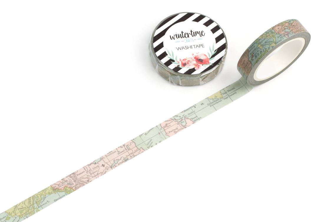 Pastel colored vintage map washi tape