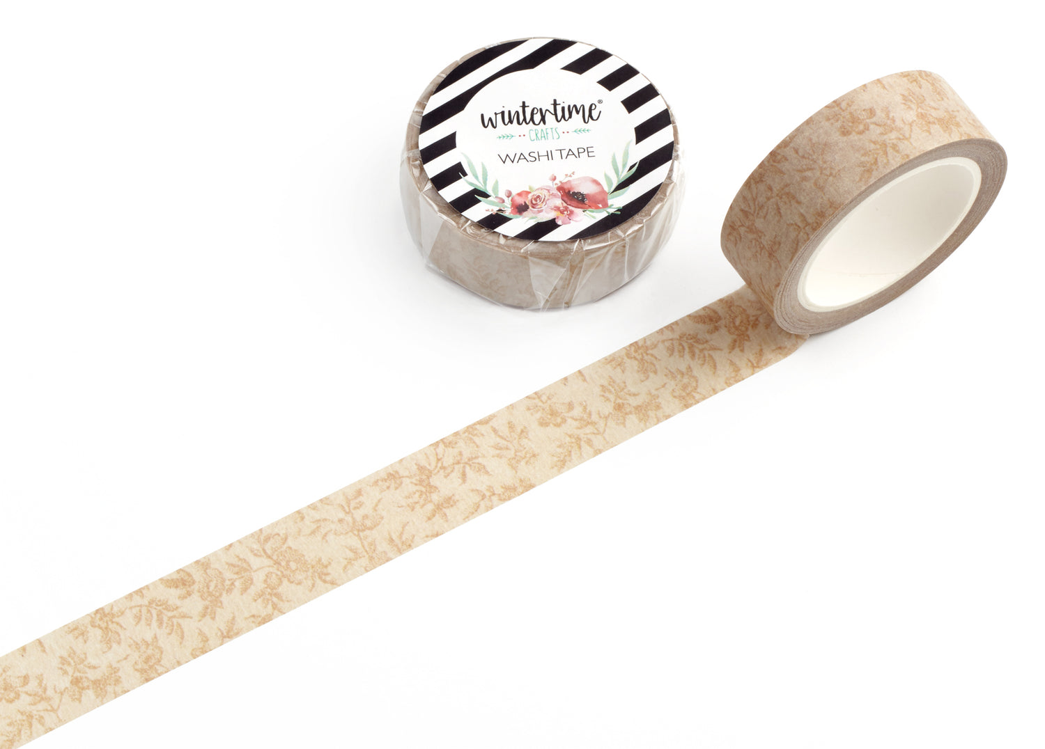 Decorative washi tape with floral design on a white background