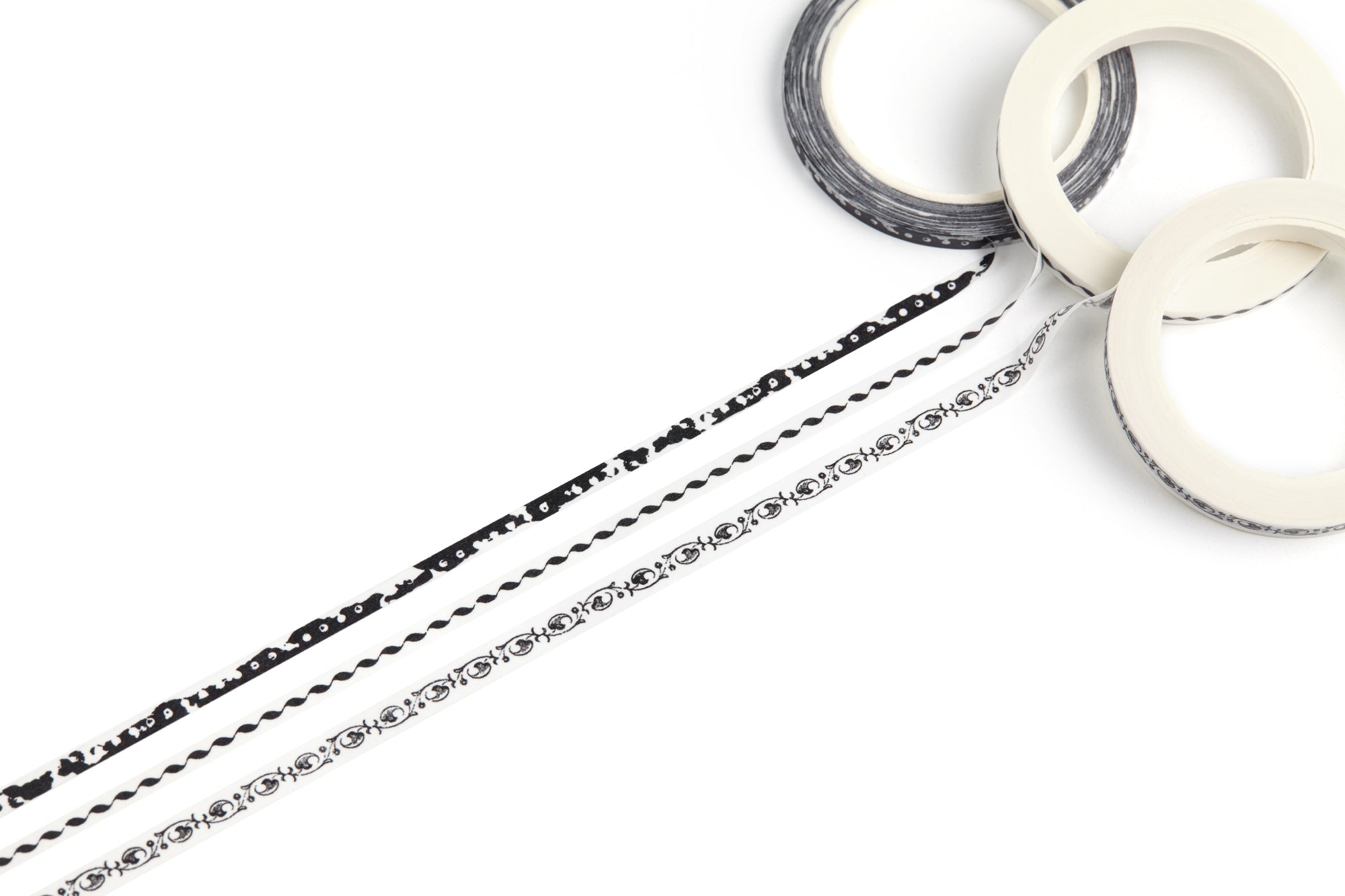 Black and white ultra slim border washi tapes on a white background
