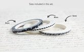 Three rolls of ultra slim washi tape with labeled sizes on a textured surface