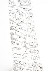 Washi tape with antique handwritten French ledger or inventory sheet with cursive ink writing on white background.
