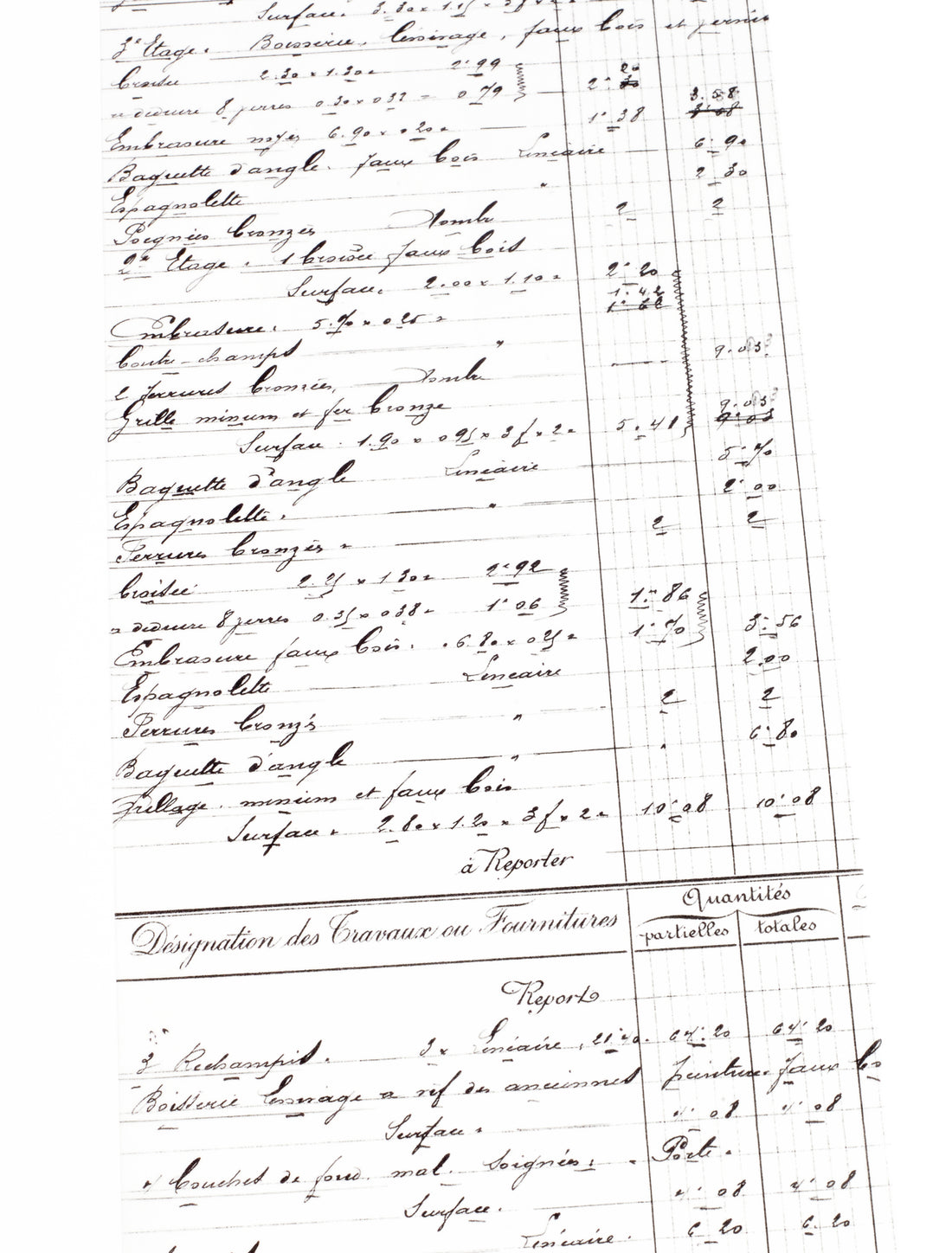 Washi tape with antique handwritten French ledger or inventory sheet with cursive ink writing on white background.