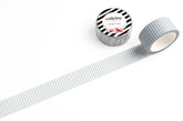 A roll of gray and white striped washi tape shown on a clean white background.