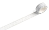 A roll of washi tape with a delicate gray dotted pattern, shown partially unrolled on a clean white background.