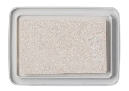 Glacier White ink pad sponge inside a light gray plastic tray, shown from a top-down view on a white background.