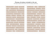 A digital preview of two sheets of rectangular stickers with embossed style text, shown on a white background with the text &