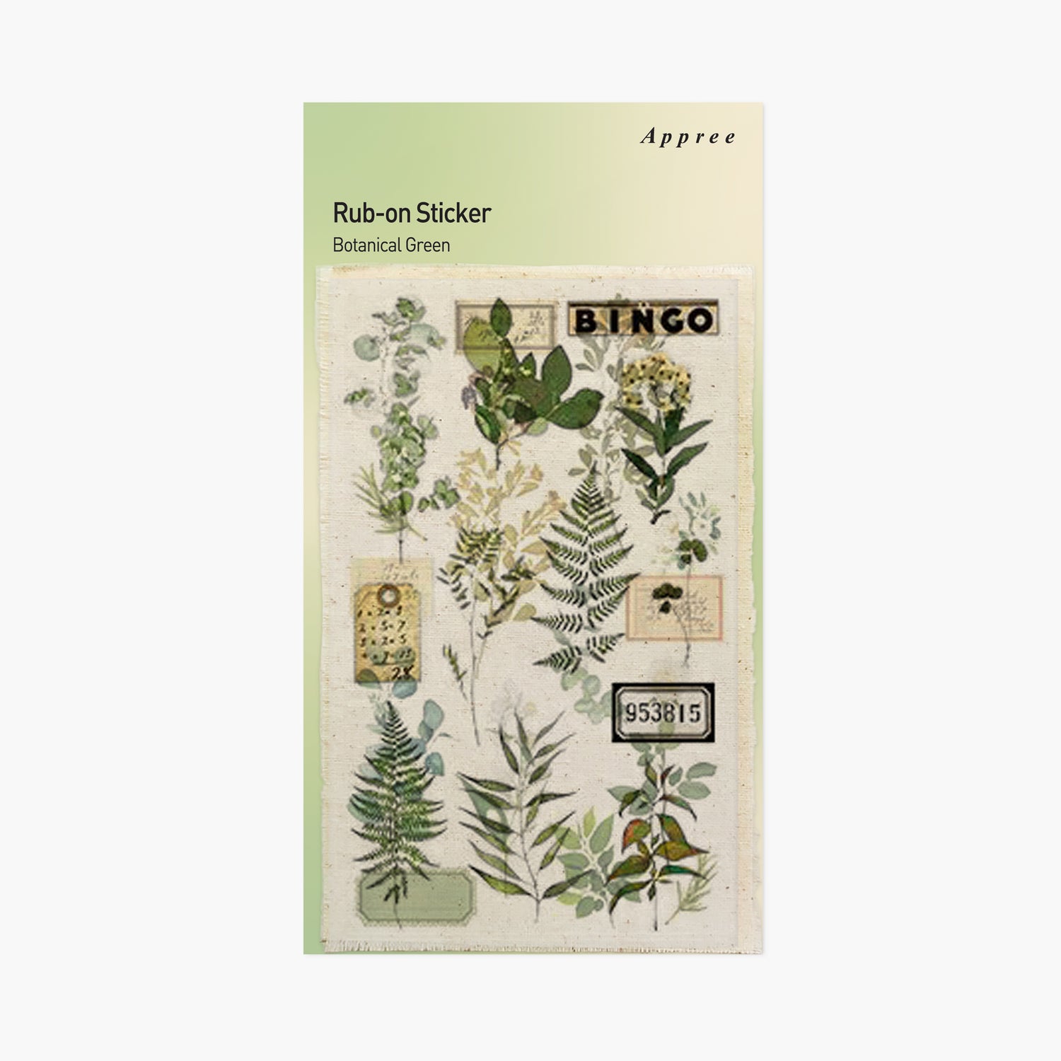 Green Rub-on Stickers with Linen Fabric