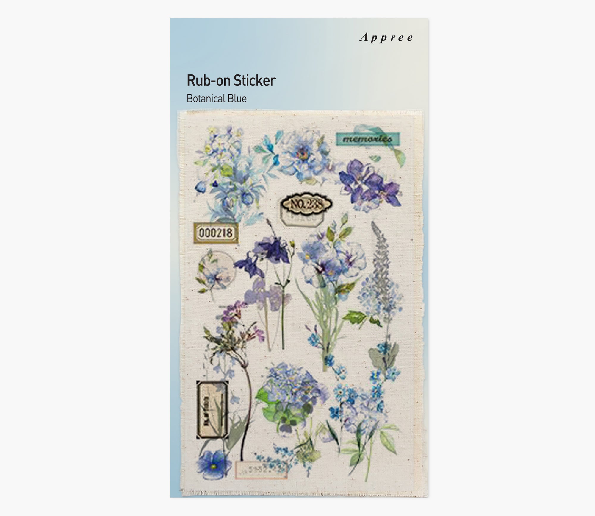 Blue Rub-on Stickers with Linen Fabric