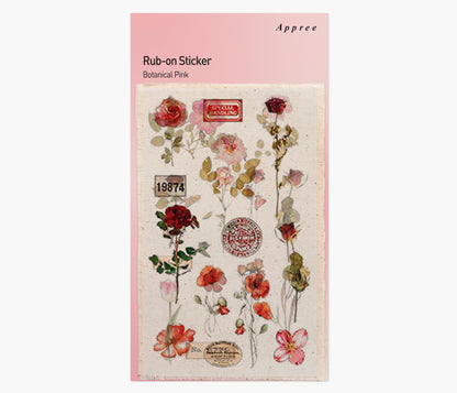 Pink Rub-on Stickers with Linen Fabric