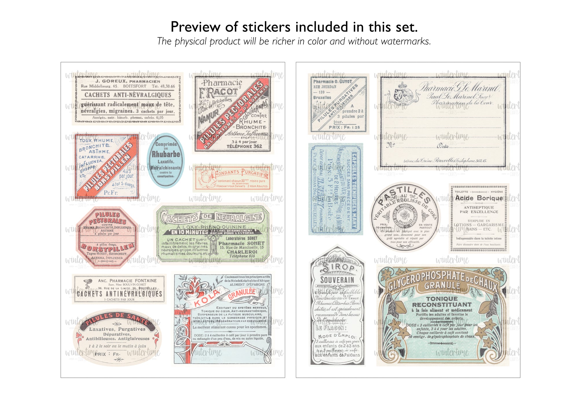French Pharmacy Labels Sticker Set