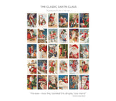 A preview sheet of 30 vintage-style Santa Claus postcards on a white background, with the title &