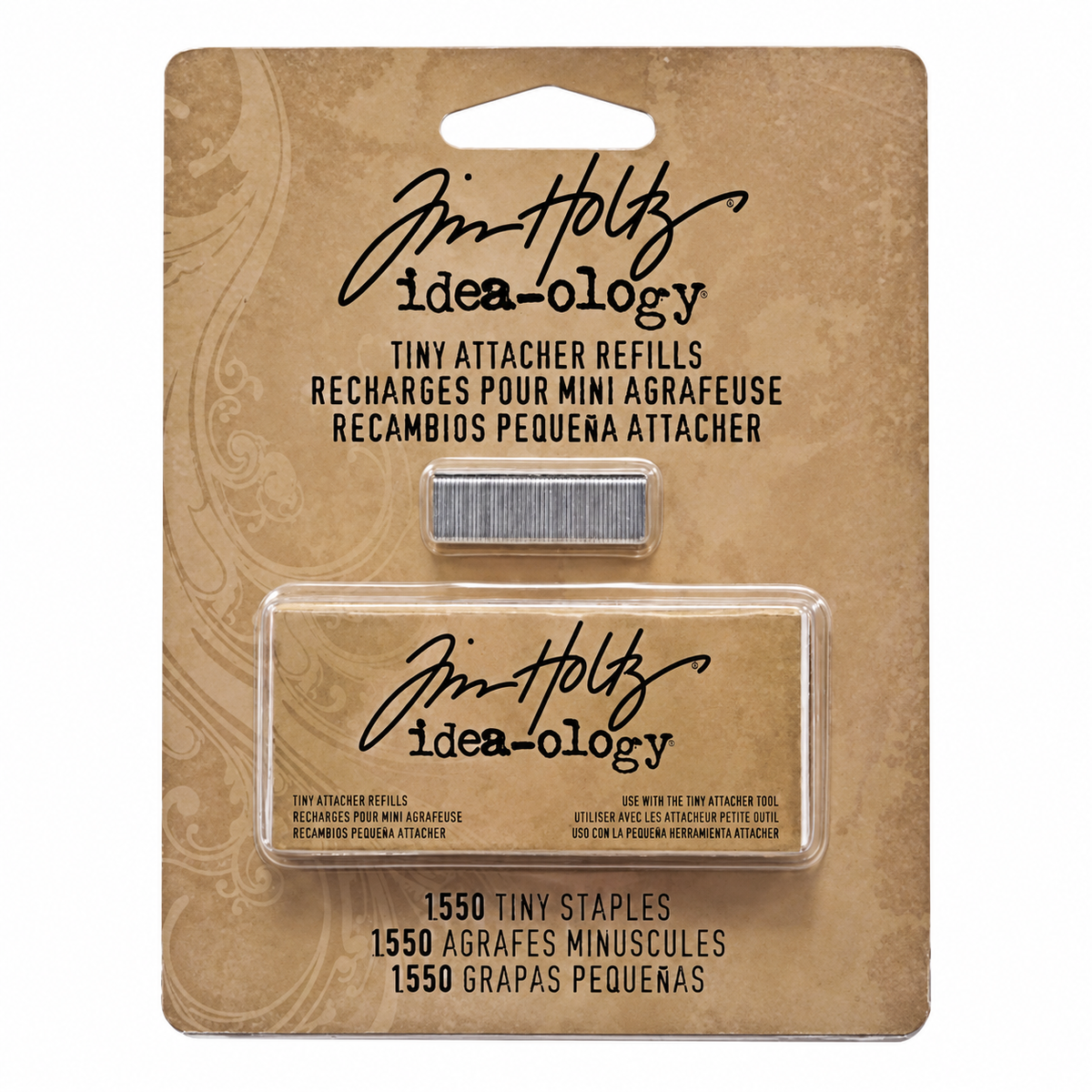 Tim Holtz Idea-Ology mini tiny attacher refill package containing 1550 tiny staples.