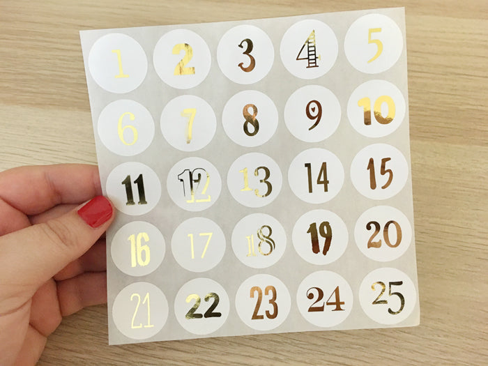 Gold Advent Stickers Numbered Countdown
